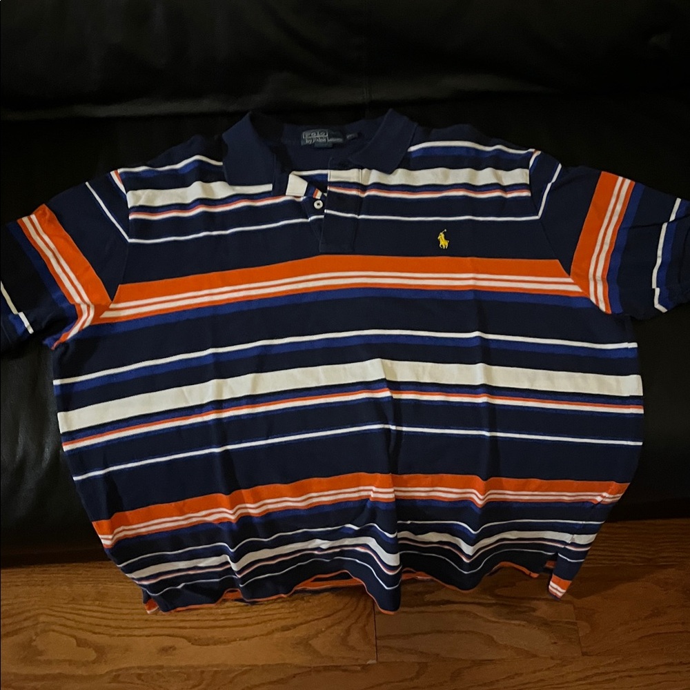 Polo by Ralph Lauren Navy and Orange Striped Polo Shirt